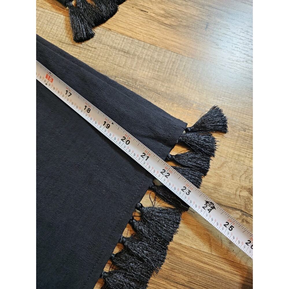 Sugar + Lips Tassel Trim Wide Leg Linen Pants Women's Size M Black Linen Blend - Picture 8 of 8